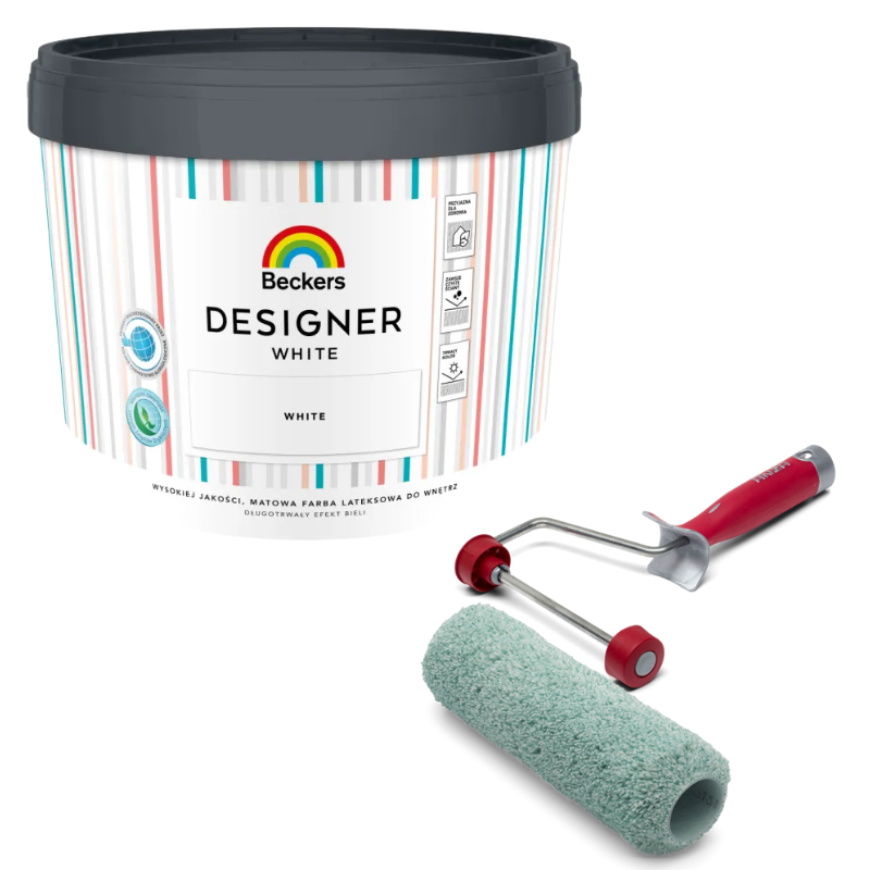 Beckers Designer White 10L + rączka i wałek Anza Platinium MICMEX 25cm 