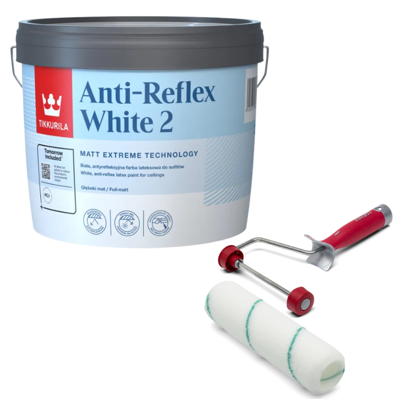 Tikkurila Anti-Reflex White 2 10l + rączka i wałek malarski Anza Platinium Titex 25cm 